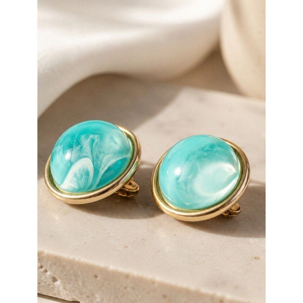 Vintage Lisner Clip On Earrings Mid Century Gold Tone Turquoise Jewelry